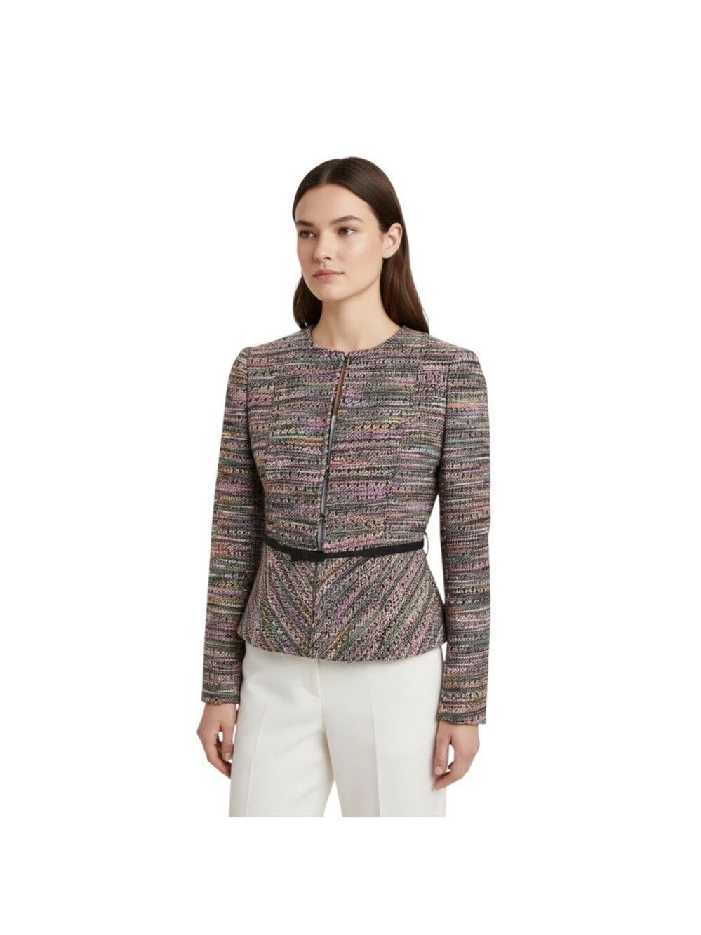 Nanette Lepore Juke Box Tweed Peplum Blazer Size 4 Multicolor